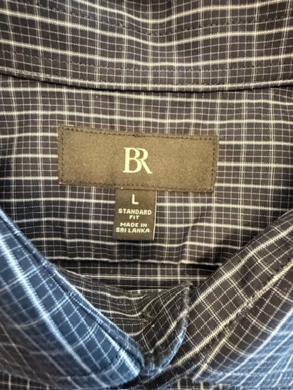 Banana Republic Men Large Standard Fit Cotton Navy Blue & White Check Shirt EUC